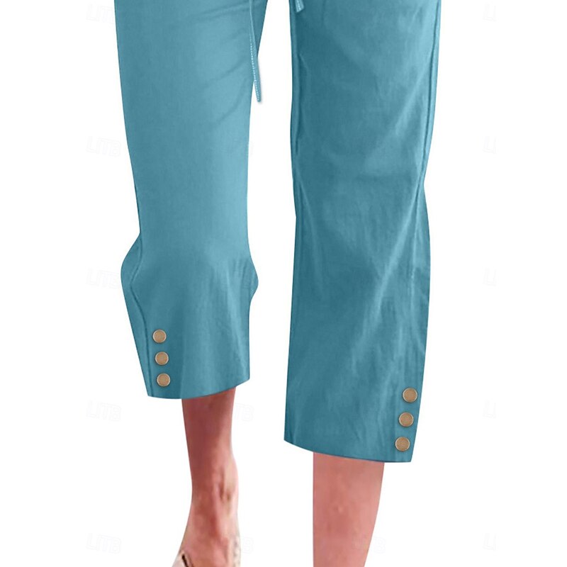 Women's Cotton Linen Shorts Linen-Inspired Pants Cotton Linen Pants Fashion Streetwear Basic Calf-Length Medium Waist Plain Pocket Elastic Waistband Comfort Outdoor Micro-elastic Vacation Street Daily2