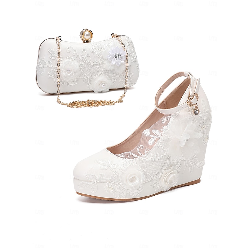 White Lace Wedding Shoes with Floral Embellishments, Pointed Toe, Elegant High Heel Design, Perfect for Bridal and Formal Occasions2