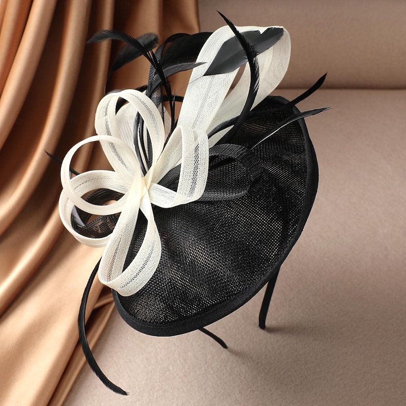 Black Feather Fascinators Headband - 2025 Vintage Kentucky Derby Hats Mesh Victoria Tea Party Hat for Women3