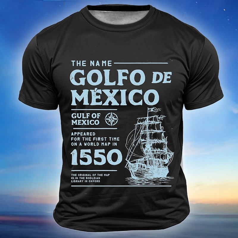 Men's Short Sleeve Graphic T-Shirt | Gulf of Mexico 1550 Historical Map | Bodleian Library Ship Design4