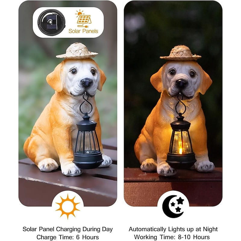 Solar-Powered Dog Statue Light with Retro LED Lantern - Outdoor Garden Decor for Patio, Porch, Balcony, Holiday Decoration2