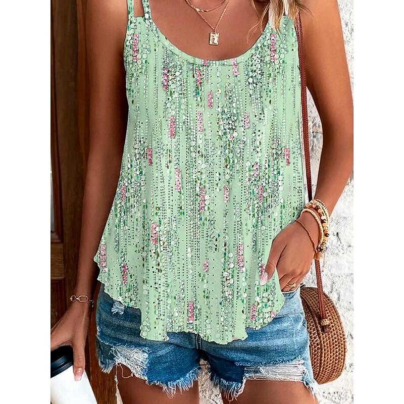 Women's Camisole Tank Top Ombre Graphic Basic Sleeveless U Neck Regular Tops Daily Going out Weekend Print Light Green Summer Spring3