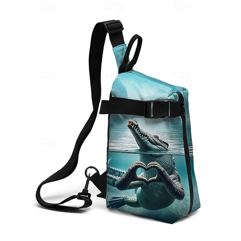 Men's Unique Crocodile Print Crossbody Chest Bag - Fashionable water theme design, adjustable shoulder strap, lightweight and durable, perfect for outdoor adventures and casual outings4