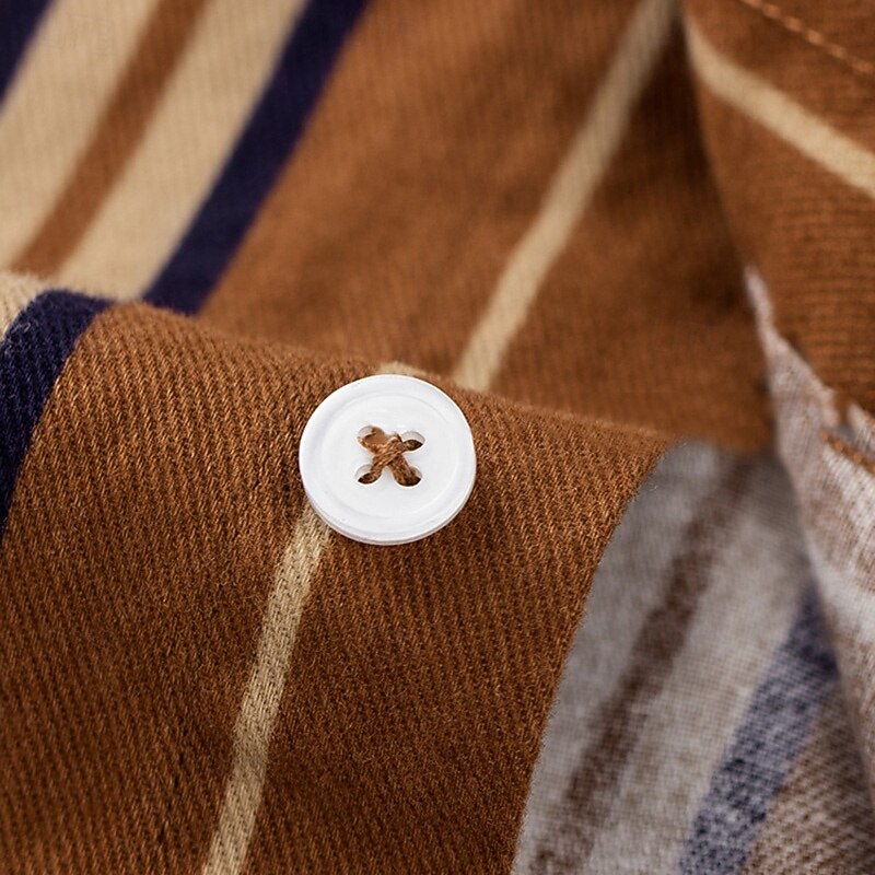 Men's Oxford Shirt Brown Green Dark Grey Taupe Long Sleeve Color Block Striped Button Down Collar School Wedding Buttons Clothing Apparel Neutral Fashion Daily3