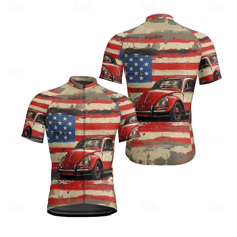 Men's Cycling Jersey Graphic Stripes Short Sleeve Bike Tee Tshirt Jersey with 3 Rear Pockets Mountain Bike MTB Quick Dry Anatomic Design Wicking Breathable Sports Yellow Red Clothing Apparel