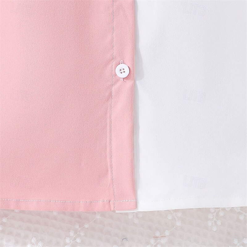 Kids Girls' Dress Color Block Short Sleeve Outdoor Casual Tie Knot Puff Sleeve Fashion Adorable Polyester Knee-length Casual Dress A Line Dress Summer Spring 4 years+ Pink4