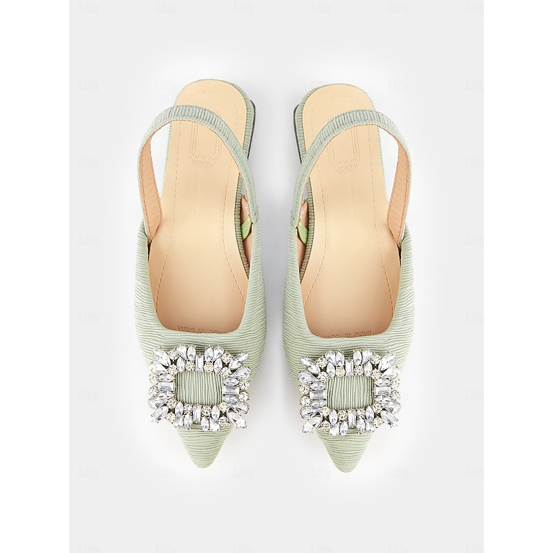 Green Satin Slingback Heels with Crystal Buckle – Stylish Casual Shoes for Women, Perfect for Day Events, Parties, or Cocktail Wear4