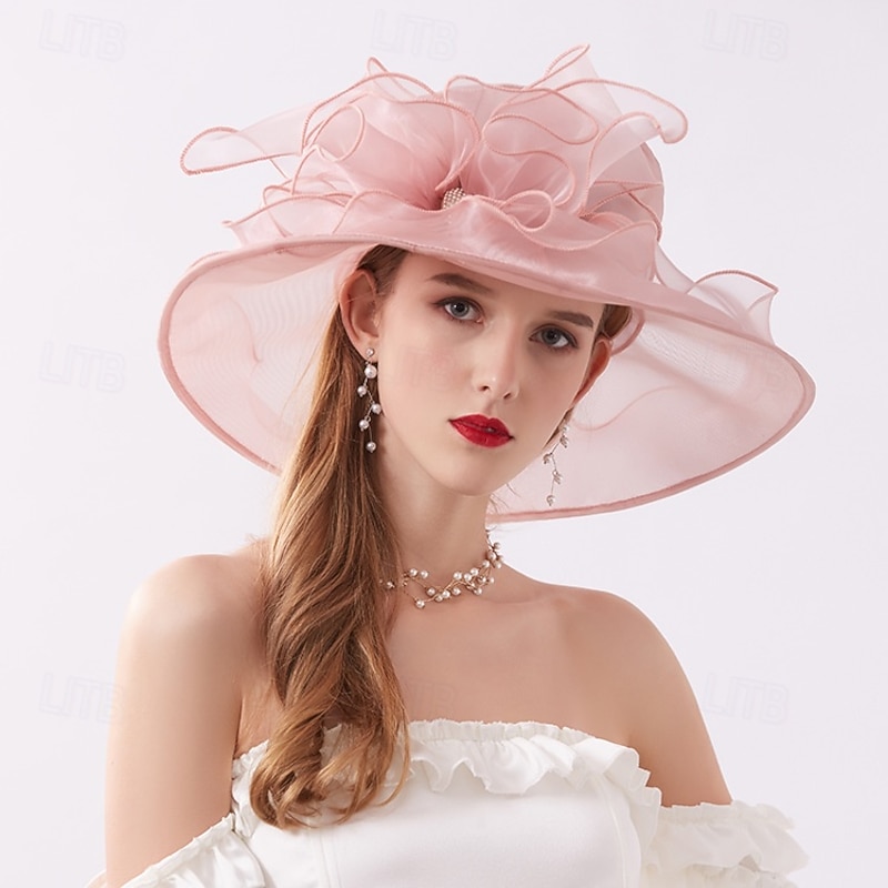 Hats Organza Sun Hat Formal Tea Party Cocktail Elegant Vintage Cute With Floral Headpiece Headwear