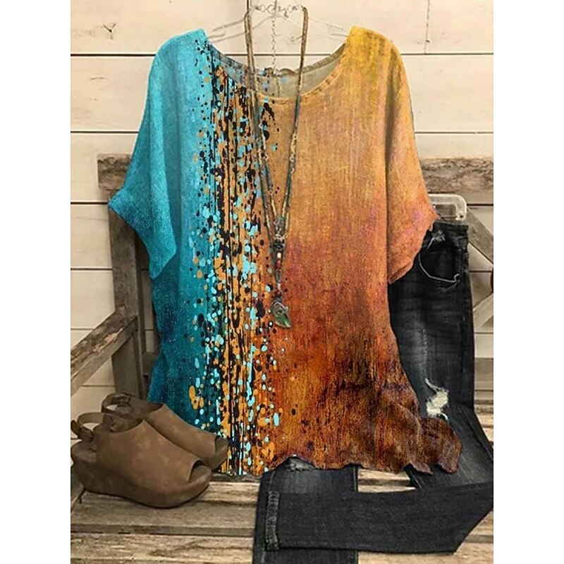 Women's Blouse Floral Casual Half Sleeve Crew Neck Regular Tops Work Daily Print Red Purple Orange Green Spring Fall Winter4