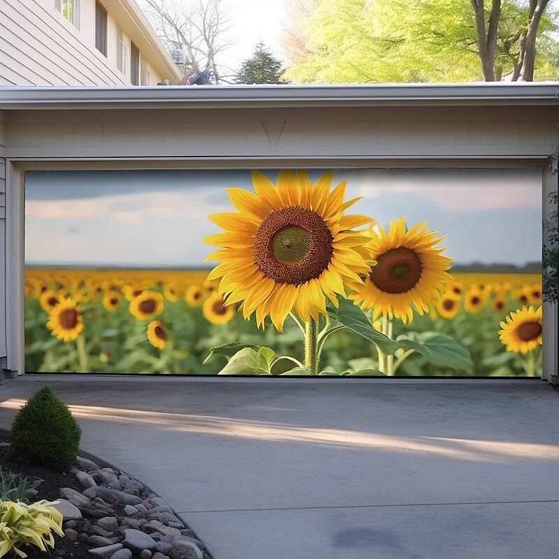 Landscape Sunflowers Door Decorations Garage Door Cover Outdoor Banner Large Backdrop for Holiday Outdoor Garage Door Home Wall Decorations