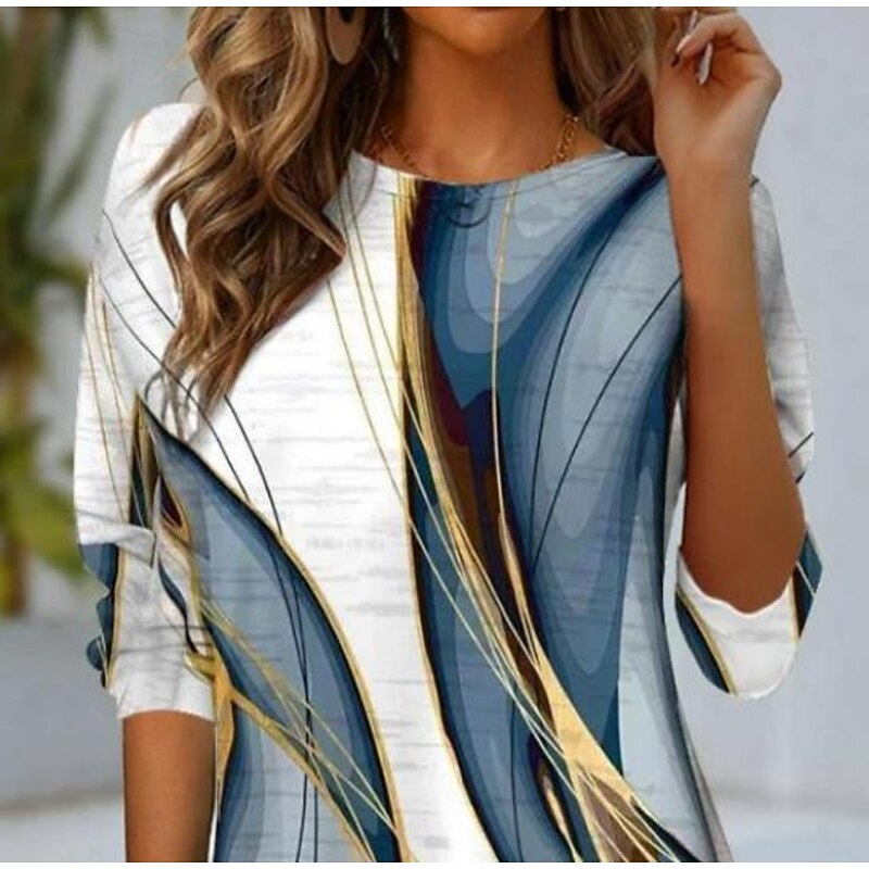 Women's T shirt Long Sleeve Crew Neck Long Sleeve Tunic Leopard Striped Casual Regular Tops Daily Print White and gray Spring Fall Prefall3