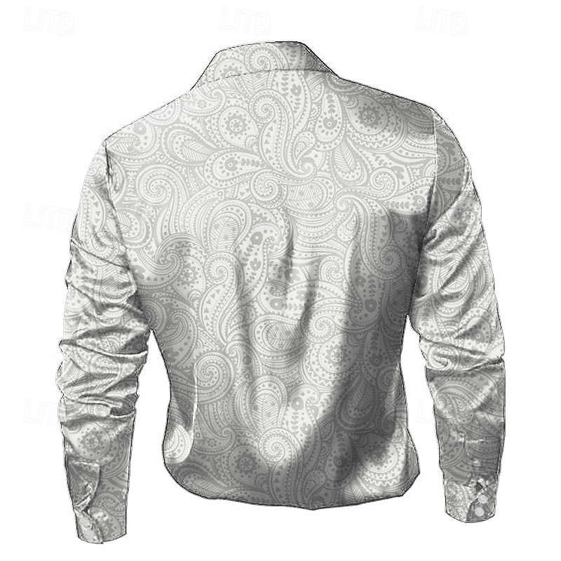 Men's Paisley Ethnic Satin Shirt Dress Shirt Button Up Shirt Long Sleeve Fashion Casual Wedding Vacation Evening Party Summer Spring Fall Turndown Collared Shirts 3D Print Light Grey2