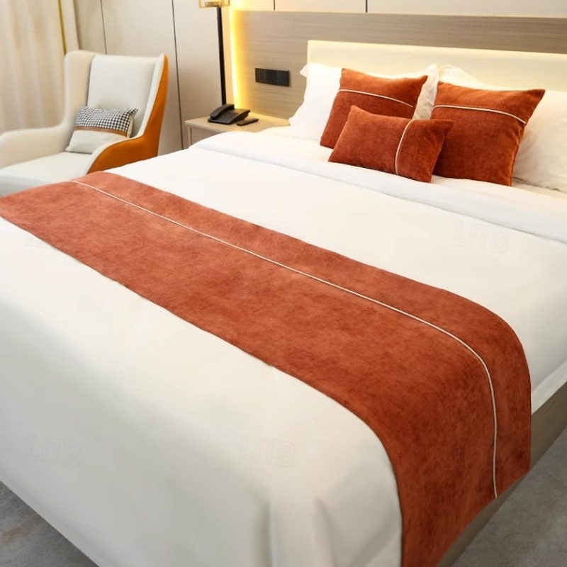 Bed Runner Bed Scarf, Velvet Decorative Bed Scarf for Home Hotel Bedspreads Scarves Protection Modern Solid Bed Runner for Foot of Bed Home Bedroom Bedding Decoration4