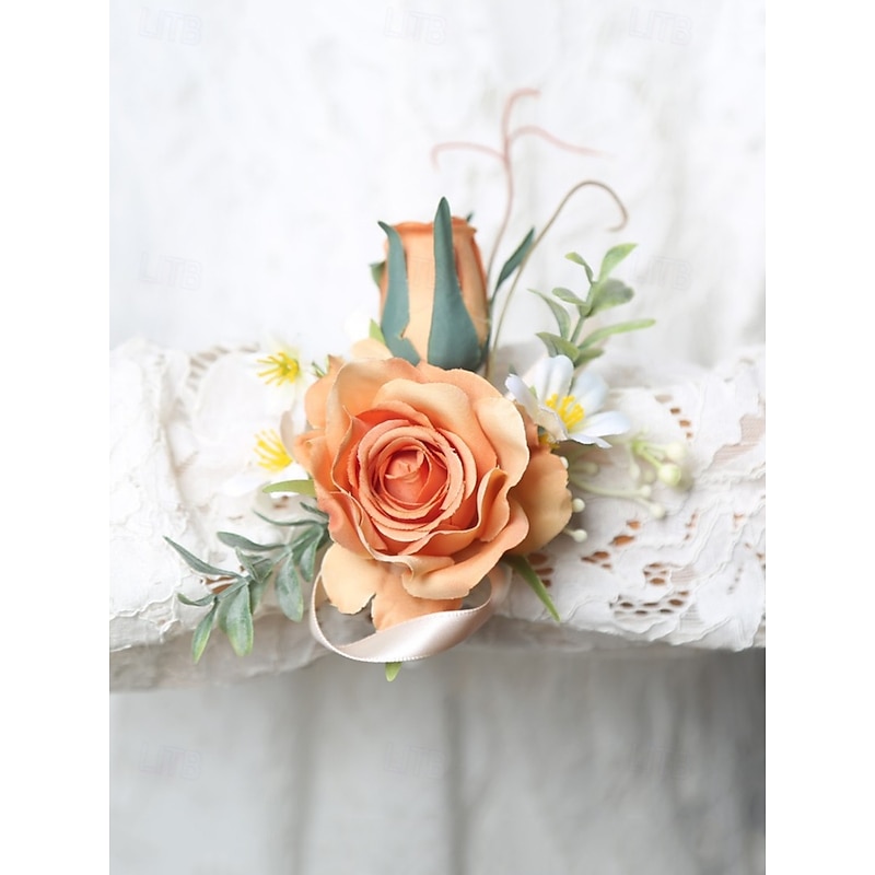 Wedding Boutonniere and Wrist Corsage – Elegant Artificial Rose Floral Accessories for Groom, Groomsmen, Bridesmaids, and Special Events