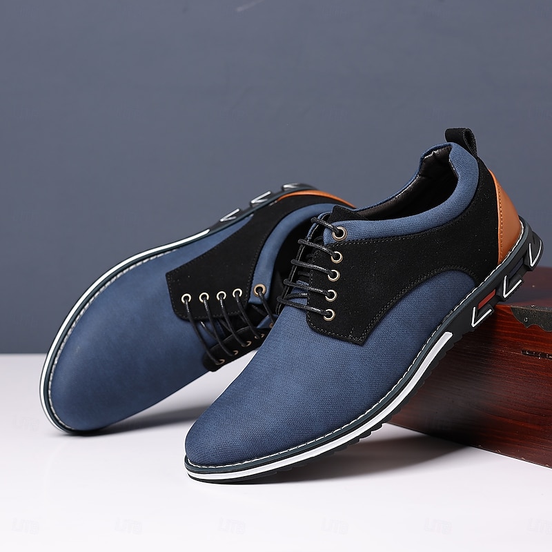 Men's Casual Oxford Shoes, Blue and Black Lace-Up Dress Sneakers with Suede Accents, Stylish Footwear for Business, Weddings and Everyday Wear2