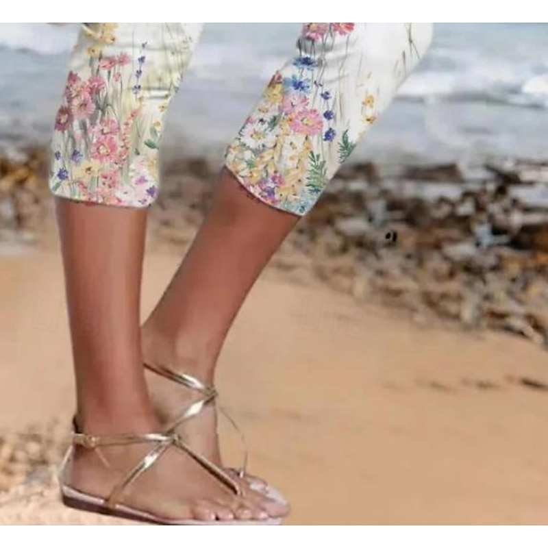 Women's Leggings Capri Pants High Elasticity Fashion Streetwear Full Length High Waist Graphic Printing Thermal Warm Breathable Soft  Outdoor Daily milk white Fall Winter Regular Fit3