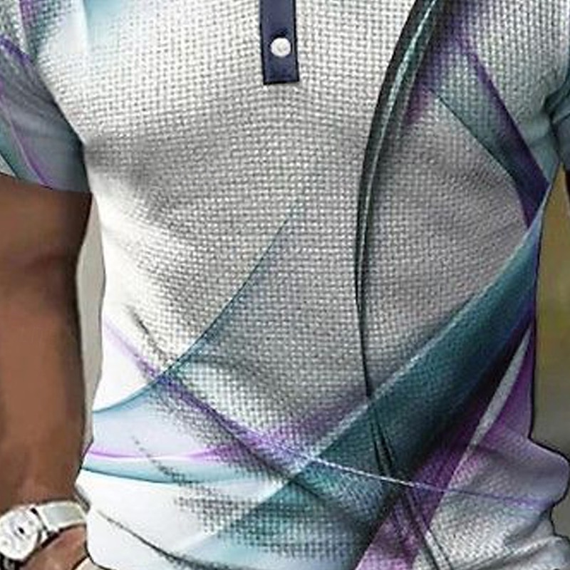 Men's Geometic Line Waffle Polo Shirts Short Sleeve Polo Shirts Collared Shirts Business Casual Athleisure Outdoor clothing Daily Wear Buttons 3D Print Summer White2