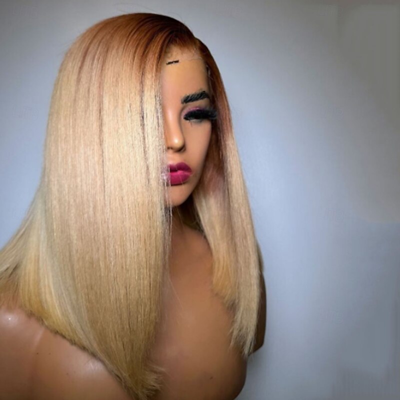 Unprocessed Virgin Hair 5x5 Closure 13x4 Lace Front Wig Short Bob Brazilian Hair Straight Blonde Wig 130% 150% Density with Baby Hair Ombre Hair Glueless Pre-Plucked For Women Short Human Hair Lace2