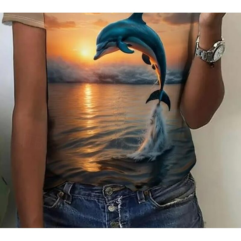 Women's T Shirt Rose Floral Graphic Elegant Vintage Fashion Short Sleeve Round Neck Regular Tops Daily Going out Weekend Print Light Brown Summer3