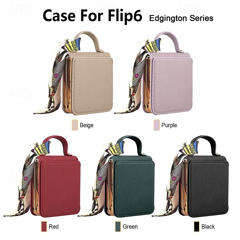 Phone Case For Samsung Galaxy Z Flip 6 Z Flip 5 Z Flip 4 Z Flip 3 Back Cover Mirror Shockproof Retro PU Leather