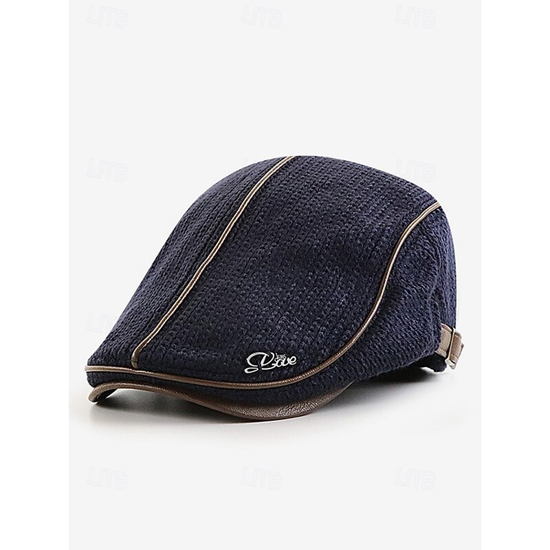 Men's Stylish Black Newsboy Cap with Leather Trim, Breathable Fabric, Adjustable Fit – Casual Vintage Flat Hat for Everyday Wear and Outdoor Activities