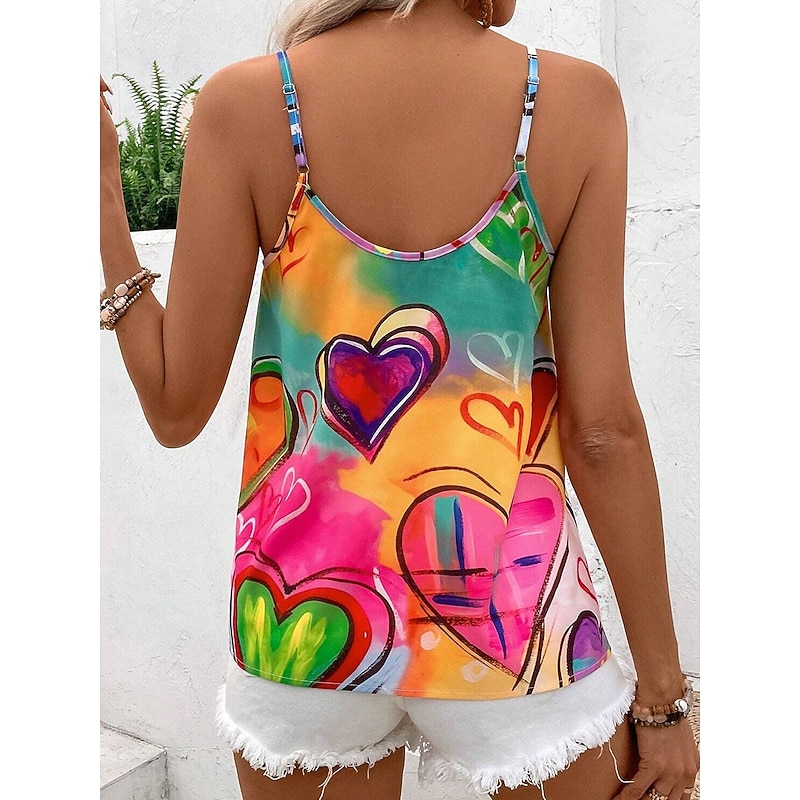 Women's Camisole Tank Top Heart Daily Sleeveless Strap Regular Tops Daily Backless Print Pink Summer2