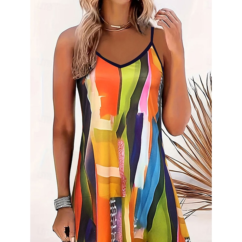 Women's Mini Dress Casual Dress Tank Dress Casual Vacation Daily Regular Fit Color Block Sleeveless Notched Neck Green Summer2