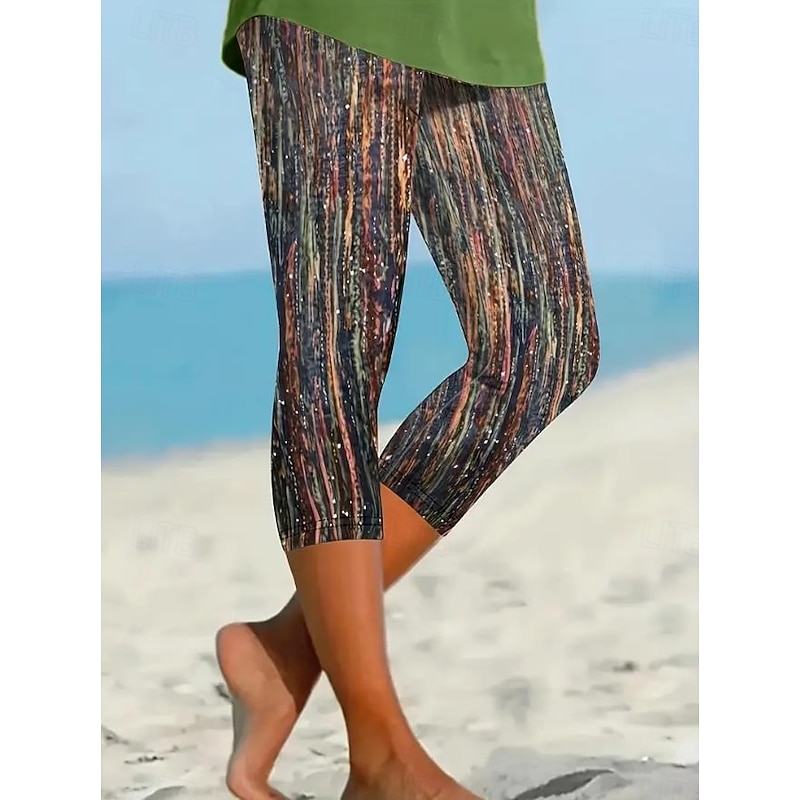 Women's Leggings Capri Pants High Elasticity Fashion Streetwear Full Length High Waist Plaid Printing Thermal Warm Breathable Soft  Outdoor Daily Iron Gray Fall Winter Regular Fit