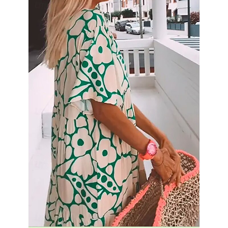 Women's Maxi Dress Casual Dress Stylish Casual Vacation Daily Regular Fit Floral Half Sleeve V Neck Black Pink Orange Green Summer3