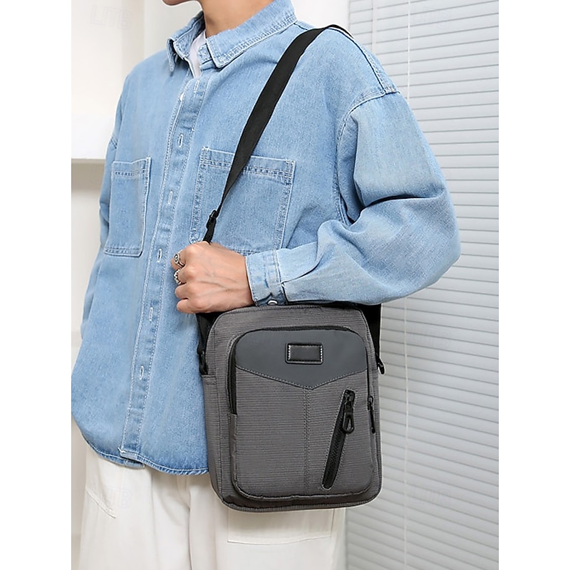 Men's Gray Water-Resistant Crossbody Messenger Bag with Zipper Pockets – Stylish, Durable Fabric Bag for Work, Travel and Everyday Use Color Black Dark Blue Grey2