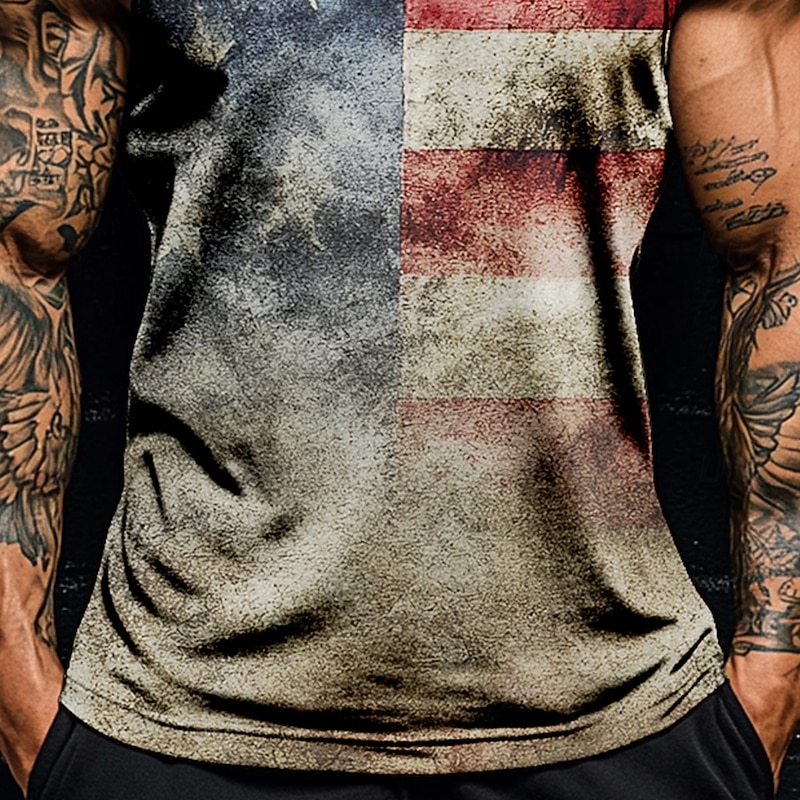 Veterans Day Men's Patriot Patriotic Veteran American US Flag T Shirt Vest Top Sleeveless T shirt 3D Print Crew Neck Shirt Vacation Casual Hawaiian Holiday Gray Summer Spring Clothing Apparel S M L2