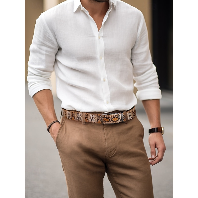 Men's Stylish Snake Print Belt with Automatic Buckle, Durable Genuine Leather, Casual and Business Fashion Accessory2