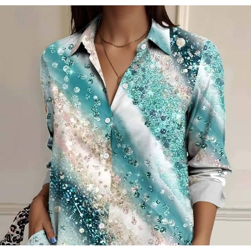 Women's Shirt Button Down Tunic Shirt Collar Long Sleeve Floral Casual Regular Tops Work Daily s Print Grass Green Wine Red Purple Green Spring Fall Winter3