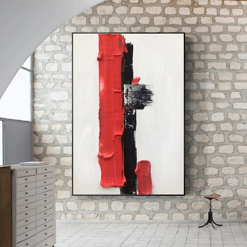 Large handmade white Red and black 3D textured abstract painting hand-painted hand painted modern abstract  oil painting Abstract Classic Modern painting wall art decoration3