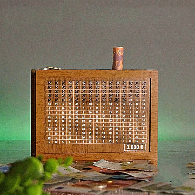 2025 New Wooden Money Saving Challenge Box Cash Vault Wooden Savings Box Wooden Cash Saver Money Box with Counter Coin Counter Piggy Bank Money Box with Money Target and Numbers3