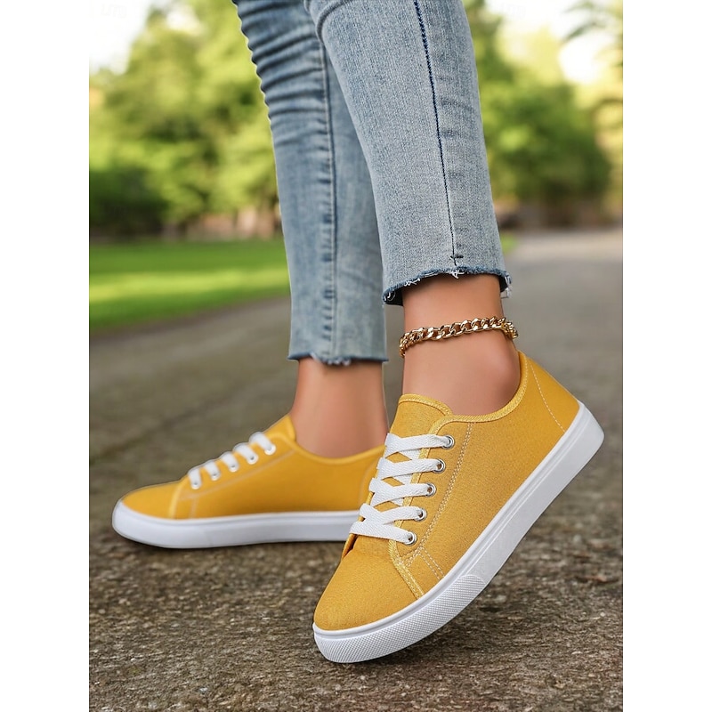 Canvas Lace-Up Sneakers for Women – Classic and Comfortable Sneakers for Everyday Wear, Perfect for Casual Outings and Weekend Adventures