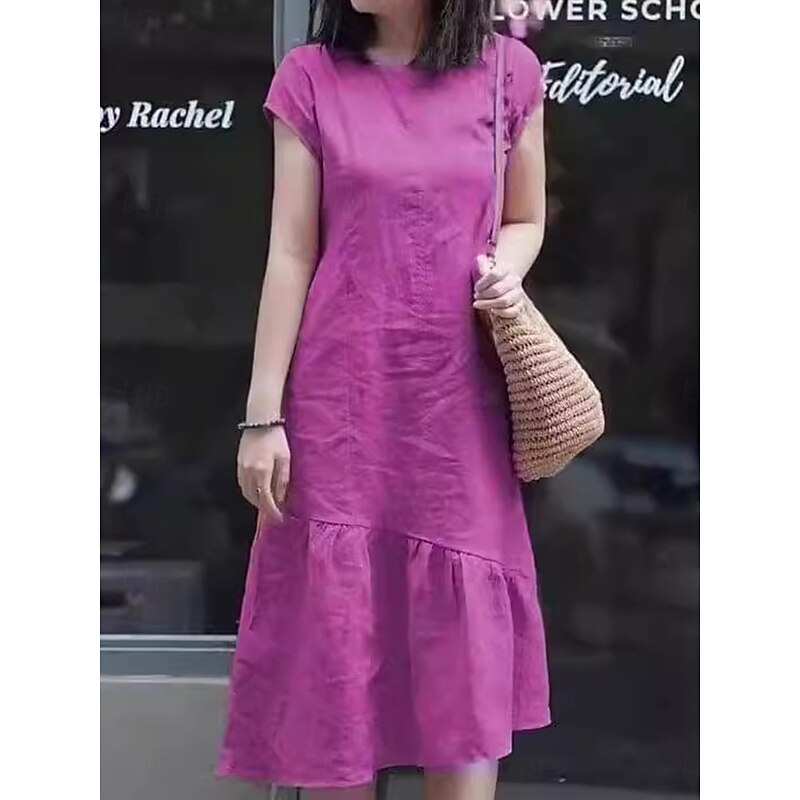 Women's Maxi Dress Casual Dress Cotton Linen Dress A Line Dress Basic Casual Vacation Daily Regular Fit Plain Short Sleeve Crew Neck Yellow Red Blue Purple Summer4