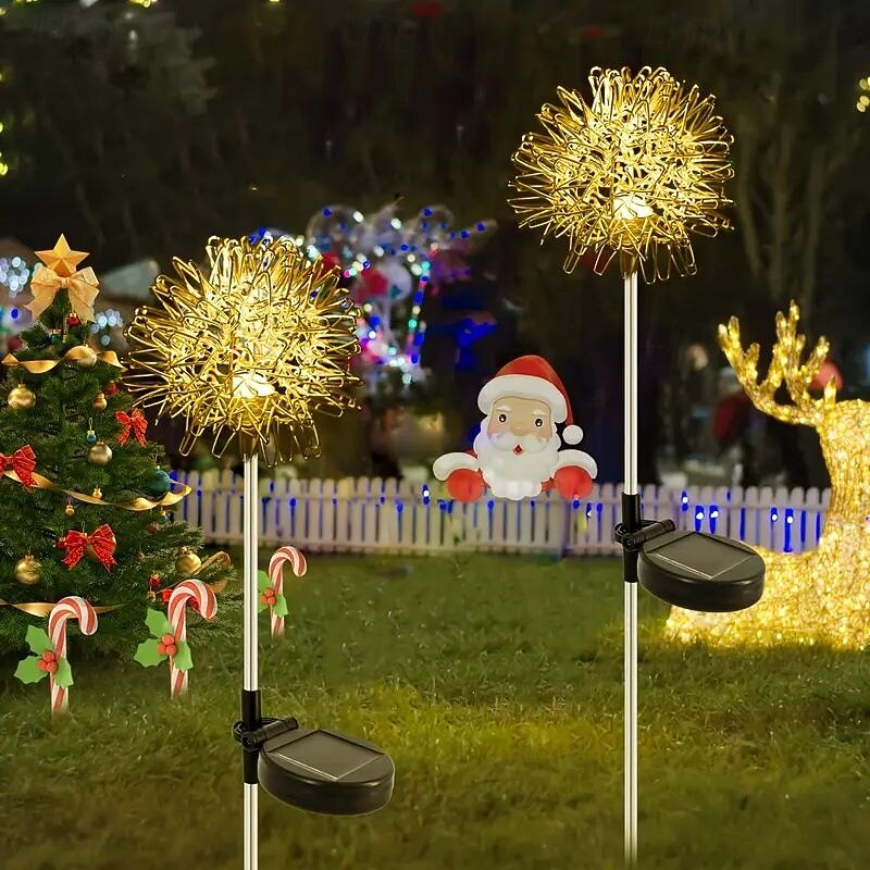 2pcs Outdoor Solar Dandelion Aluminum Ball Garden Light LED Landscape Light No Wiring Required for Courtyard Pathway Terrace Flower Bed Camping Holiday Party Decoration4