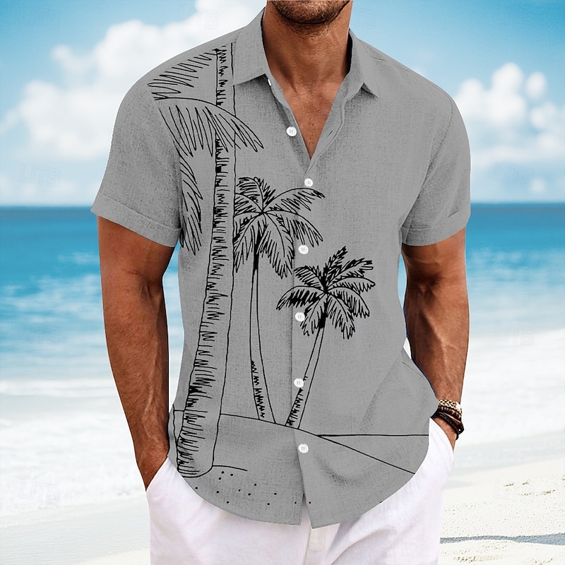 Men's Coconut Tree Tropical Plants Casual Shirt Summer Hawaiian Shirt Button Up Shirt Short Sleeve Hawaiian Resort Vacation Holiday Beach Wear Summer Spring Turndown 3D Print Collared Shirts Blue3