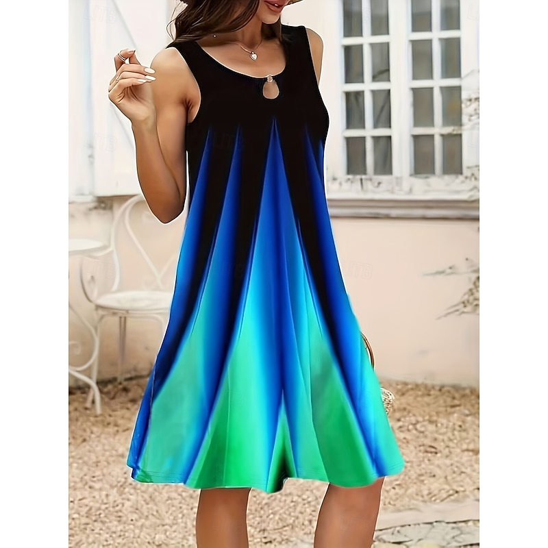 Women's Mini Dress Casual Dress Sundress Tank Dress Vacation Casual Vacation Daily Regular Fit Ombre Sleeveless Crew Neck Blue Summer3