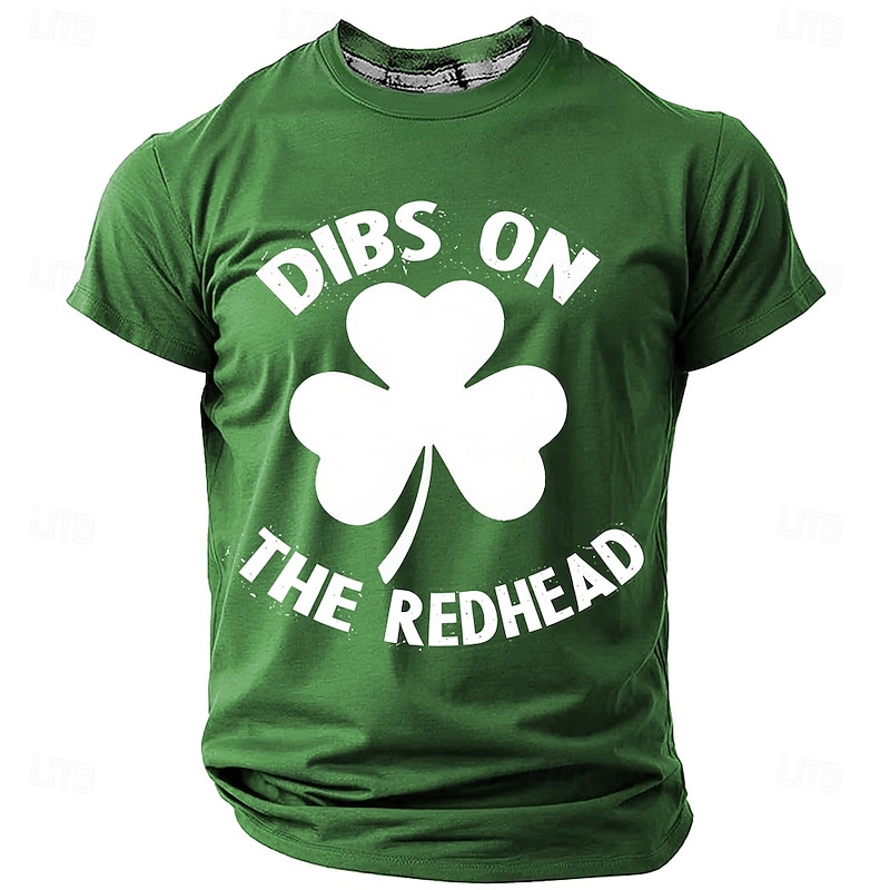 St. Patrick Men's Shamrock Lucky Irish T Shirt Short Sleeve T shirt 3D Print Crew Neck Shirt Designer Casual Party Holiday Club Army Green 1 Black Blue Summer Spring Clothing Apparel S M L XL XXL XXXL