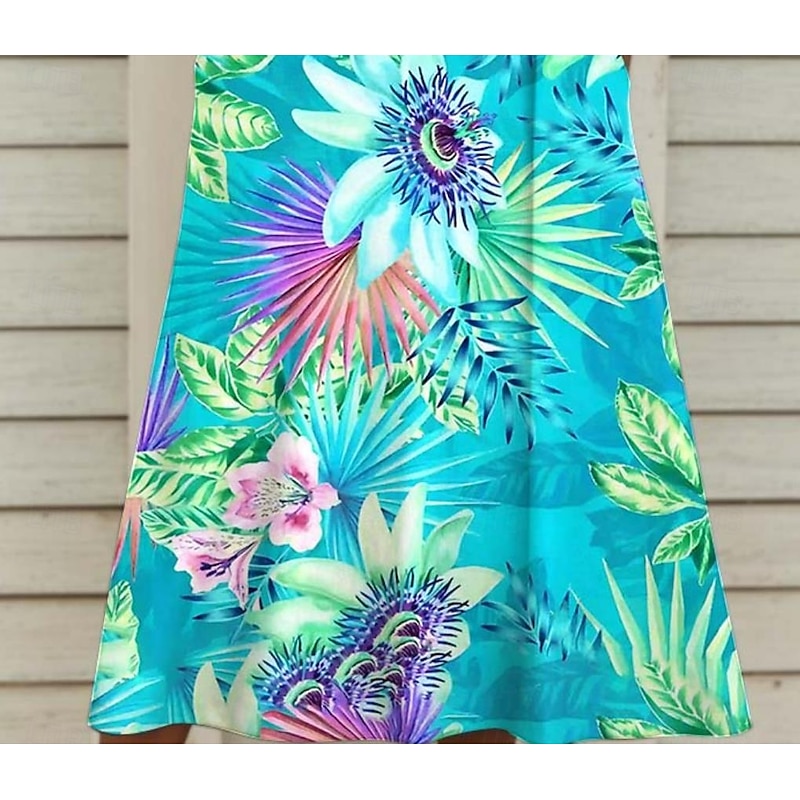 Women's Midi Dress Sundress A Line Dress Summer Dress Vacation Casual Cocktail Vacation Regular Fit Floral Graphic Sleeveless Crew Neck Green Summer3
