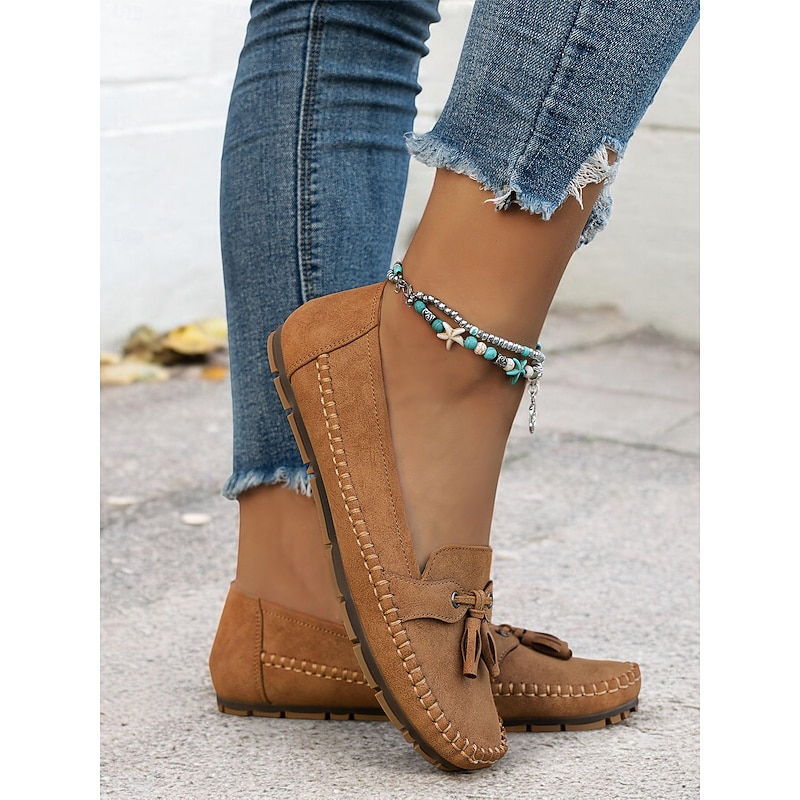 Women's Casual Blue Moccasin Loafers – Soft Suede Slip-On Flats with Tassel Bow Detail, Comfortable Driving Shoes for Everyday Wear2