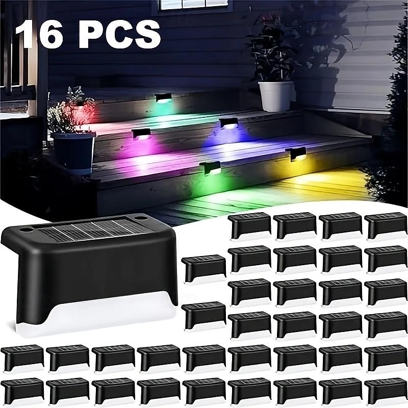 16 Pcs outdoor solar wall lights, step decks, stairs, fences, courtyards, gardens, path lights, warm light, white light, colorful light4