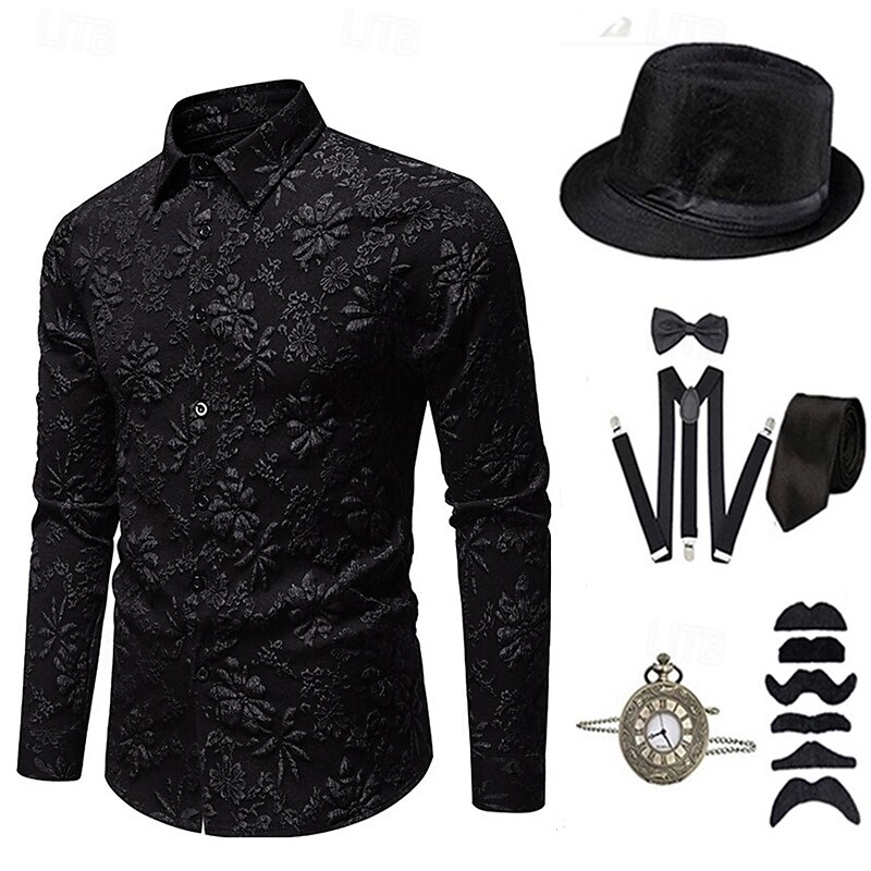 1920s Vintage Inspired The Great Gatsby Party Costume Accesories Set Turndown Fancy Dress Men's Halloween Party & Evening Casual Daily Adults' Blouse Hat All Seasons4