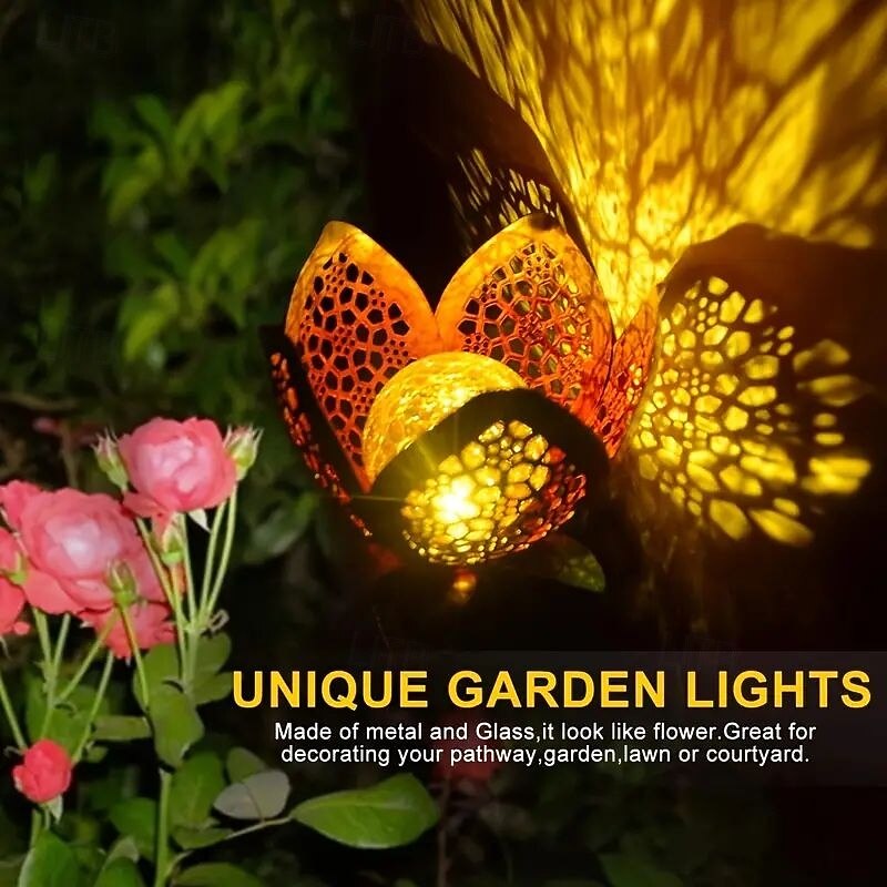 1/2 Pcs Solar Iron Lotus Garden Light Outdoor Waterproof Lawn Light Courtyard Walkway Backyard Holiday Landscape Decoration4