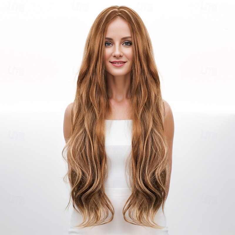 Synthetic Wig Wavy Curly Weave Layered Haircut With Bangs Machine Made Wig Long A1 Synthetic Hair Women's Classic Comfortable Color Gradient Brown2