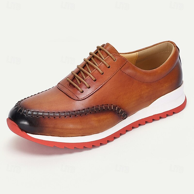 Men's Handmade Genuine Leather Oxford Sneakers – Vintage Lace-Up Casual Dress Shoes with Hand-Stitched Detailing for Business & Everyday Wear2