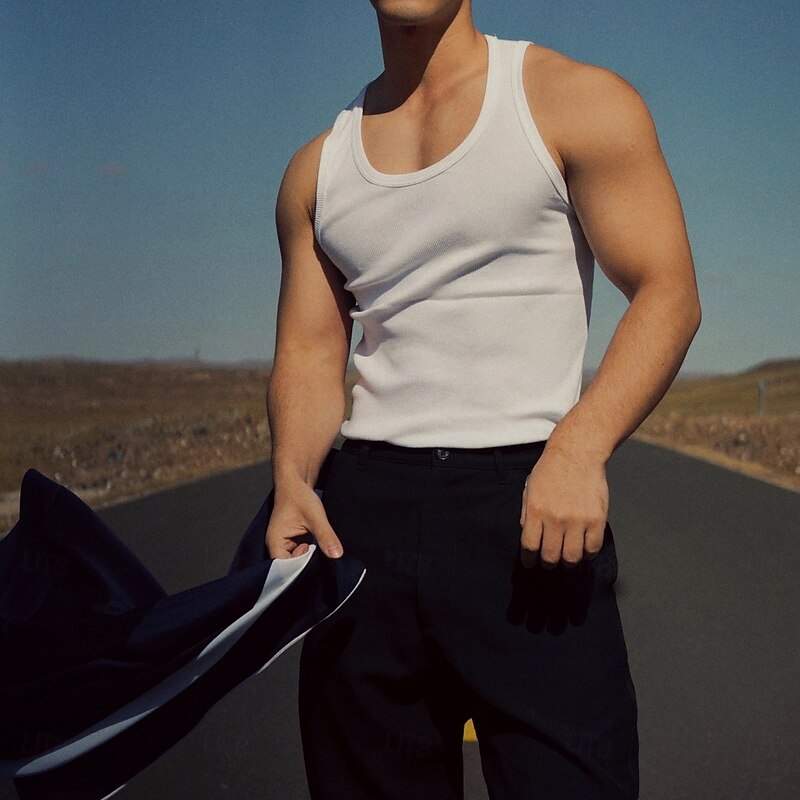 Men's Tank Top Vest Top Undershirt Sleeveless Shirt Sleeveless U Neck Spring & Summer Plain Fashion Designer Vacation Street Going out Black White Gray Top Tee for Men2