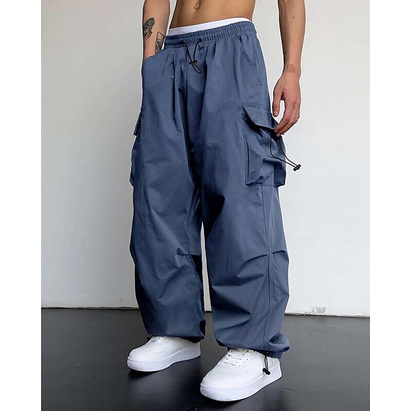 Men's Cargo Pants Trousers Drawstring Elastic Waist Multi Pocket Plain Wearable Outdoor Daily Camping & Hiking Fashion Classic Black Light Green3